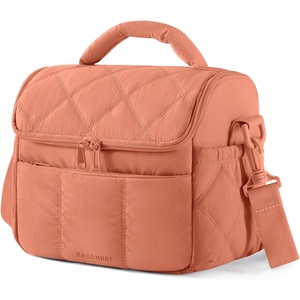 image:imageBAGSMART Lunch Bag Women Double Deck Insulated Lunch Box Quilted Puffer Lunch Tote Leakproof Durable amp Reusable Large Lunch Cooler For Work Picnic Travel Meal Prep Dark PinkClay Orange