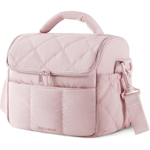 image:imageBAGSMART Lunch Bag Women Double Deck Insulated Lunch Box Quilted Puffer Lunch Tote Leakproof Durable amp Reusable Large Lunch Cooler For Work Picnic Travel Meal Prep Dark PinkPink