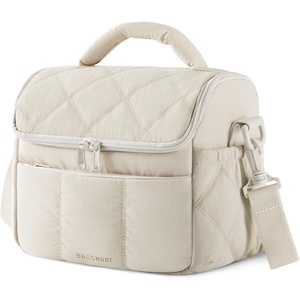 image:imageBAGSMART Lunch Bag Women Double Deck Insulated Lunch Box Quilted Puffer Lunch Tote Leakproof Durable amp Reusable Large Lunch Cooler For Work Picnic Travel Meal Prep Dark PinkBeige