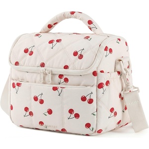 image:imageBAGSMART Lunch Bag Women Double Deck Insulated Lunch Box Quilted Puffer Lunch Tote Leakproof Durable amp Reusable Large Lunch Cooler For Work Picnic Travel Meal Prep Dark PinkPrintCherry