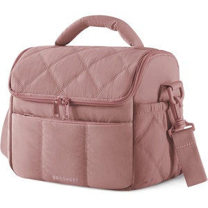 image:imageBAGSMART Lunch Bag Women Double Deck Insulated Lunch Box Quilted Puffer Lunch Tote Leakproof Durable amp Reusable Large Lunch Cooler For Work Picnic Travel Meal Prep Dark PinkDark Pink