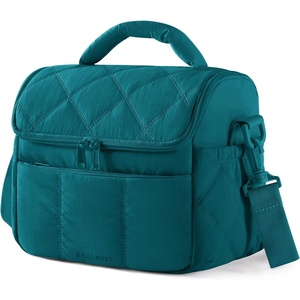 image:imageBAGSMART Lunch Bag Women Double Deck Insulated Lunch Box Quilted Puffer Lunch Tote Leakproof Durable amp Reusable Large Lunch Cooler For Work Picnic Travel Meal Prep Dark PinkTeal