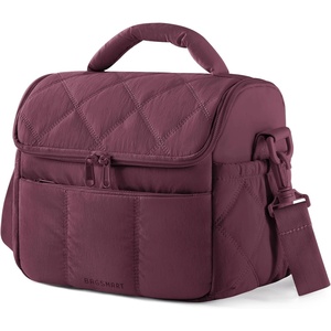 image:imageBAGSMART Lunch Bag Women Double Deck Insulated Lunch Box Quilted Puffer Lunch Tote Leakproof Durable amp Reusable Large Lunch Cooler For Work Picnic Travel Meal Prep Dark PinkWine Red