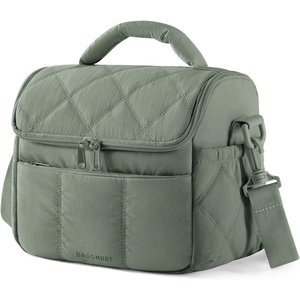 image:imageBAGSMART Lunch Bag Women Double Deck Insulated Lunch Box Quilted Puffer Lunch Tote Leakproof Durable amp Reusable Large Lunch Cooler For Work Picnic Travel Meal Prep Dark PinkOlive Green