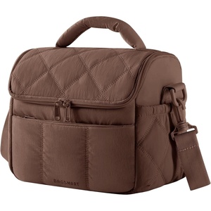 image:imageBAGSMART Lunch Bag Women Double Deck Insulated Lunch Box Quilted Puffer Lunch Tote Leakproof Durable amp Reusable Large Lunch Cooler For Work Picnic Travel Meal Prep Dark PinkCoffee Brown