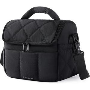 image:imageBAGSMART Lunch Bag Women Double Deck Insulated Lunch Box Quilted Puffer Lunch Tote Leakproof Durable amp Reusable Large Lunch Cooler For Work Picnic Travel Meal Prep Dark PinkBlack