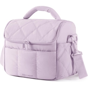 image:imageBAGSMART Lunch Bag Women Double Deck Insulated Lunch Box Quilted Puffer Lunch Tote Leakproof Durable amp Reusable Large Lunch Cooler For Work Picnic Travel Meal Prep Dark PinkLavender Purple