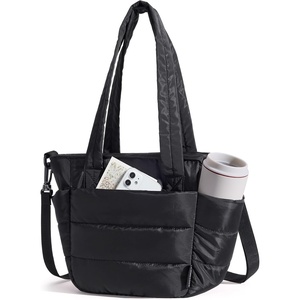 image:imageBAGSMART Lunch Bag Women Small Insulated Tote with Lunch Compartment Quilted Lightweight Puffy Tote Bag for Work Travel Outdoor Black01Black