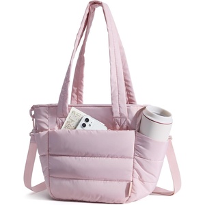 image:imageBAGSMART Lunch Bag Women Small Insulated Tote with Lunch Compartment Quilted Lightweight Puffy Tote Bag for Work Travel Outdoor Black02Pink