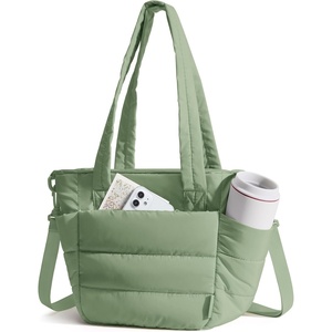 image:imageBAGSMART Lunch Bag Women Small Insulated Tote with Lunch Compartment Quilted Lightweight Puffy Tote Bag for Work Travel Outdoor Black04Green