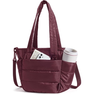 image:imageBAGSMART Lunch Bag Women Small Insulated Tote with Lunch Compartment Quilted Lightweight Puffy Tote Bag for Work Travel Outdoor BlackCherry Red
