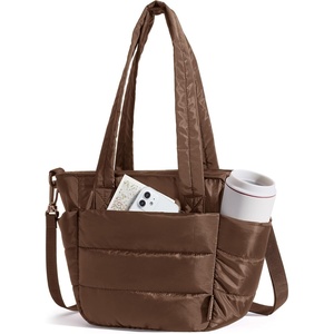 image:imageBAGSMART Lunch Bag Women Small Insulated Tote with Lunch Compartment Quilted Lightweight Puffy Tote Bag for Work Travel Outdoor BlackCoffee Brown