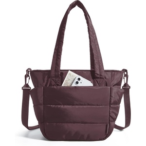 image:imageBAGSMART Lunch Bag Women Small Insulated Tote with Lunch Compartment Quilted Lightweight Puffy Tote Bag for Work Travel Outdoor BlackCrimson Purple