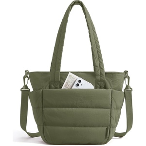 image:imageBAGSMART Lunch Bag Women Small Insulated Tote with Lunch Compartment Quilted Lightweight Puffy Tote Bag for Work Travel Outdoor BlackOlive Green