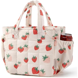 image:imageBAGSMART Lunch Bag for Women Small Cute Leopard Print Quilted Lunch Box Insulated Lightweight Leakproof Durable amp Reusable Tote Bag for Work Travel Outdoor PicnicStrawberry