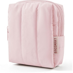 image:imageBAGSMART Makeup Bag Duo Set Puffy Padded Travel Cosmetic Organizer with Slipin Pockets Large Toiletry Bag amp Small Purse Pouch Travel Essentials for Women Blue Ditsy Floral01Baby Pink