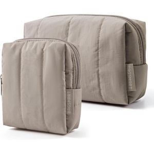 image:imageBAGSMART Makeup Bag Duo Set Puffy Padded Travel Cosmetic Organizer with Slipin Pockets Large Toiletry Bag amp Small Purse Pouch Travel Essentials for Women Blue Ditsy Floral14Brown