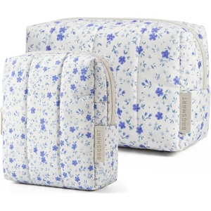 image:imageBAGSMART Makeup Bag Duo Set Puffy Padded Travel Cosmetic Organizer with Slipin Pockets Large Toiletry Bag amp Small Purse Pouch Travel Essentials for Women Blue Ditsy Floral18Blue Ditsy Floral