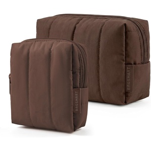 image:imageBAGSMART Makeup Bag Duo Set Puffy Padded Travel Cosmetic Organizer with Slipin Pockets Large Toiletry Bag amp Small Purse Pouch Travel Essentials for Women Blue Ditsy Floral16Chocolate