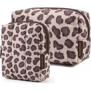 image:imageBAGSMART Makeup Bag Duo Set Puffy Padded Travel Cosmetic Organizer with Slipin Pockets Large Toiletry Bag amp Small Purse Pouch Travel Essentials for Women Blue Ditsy Floral17Leopard