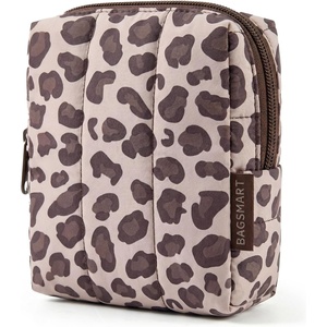 image:imageBAGSMART Makeup Bag Duo Set Puffy Padded Travel Cosmetic Organizer with Slipin Pockets Large Toiletry Bag amp Small Purse Pouch Travel Essentials for Women Blue Ditsy Floral08Leopard