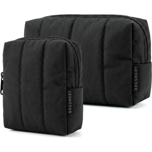image:imageBAGSMART Makeup Bag Duo Set Puffy Padded Travel Cosmetic Organizer with Slipin Pockets Large Toiletry Bag amp Small Purse Pouch Travel Essentials for Women Blue Ditsy Floral13Black