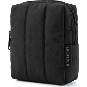 image:imageBAGSMART Makeup Bag Duo Set Puffy Padded Travel Cosmetic Organizer with Slipin Pockets Large Toiletry Bag amp Small Purse Pouch Travel Essentials for Women Blue Ditsy Floral02Black