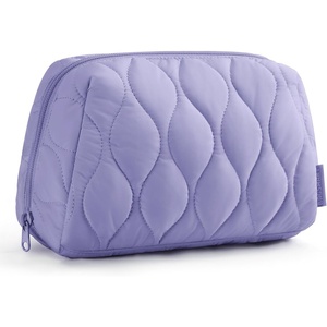 image:imageBAGSMART Makeup Bag Travel Cosmetic Bag Puffy Padded Make Up Bag for Women Makeup Organizer Case Wideopen Pouch Purse Travel Essentials Toiletries Accessories Brushes PinkPurple