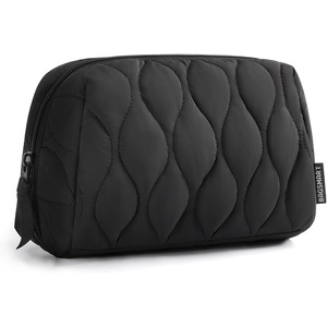 image:imageBAGSMART Makeup Bag Travel Cosmetic Bag Puffy Padded Make Up Bag for Women Makeup Organizer Case Wideopen Pouch Purse Travel Essentials Toiletries Accessories Brushes PinkBBlack