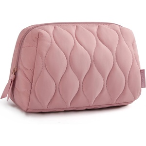 image:imageBAGSMART Makeup Bag Travel Cosmetic Bag Puffy Padded Make Up Bag for Women Makeup Organizer Case Wideopen Pouch Purse Travel Essentials Toiletries Accessories Brushes PinkCDark Pink