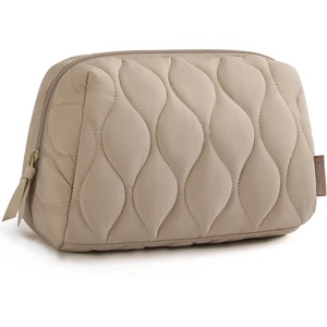 image:imageBAGSMART Makeup Bag Travel Cosmetic Bag Puffy Padded Make Up Bag for Women Makeup Organizer Case Wideopen Pouch Purse Travel Essentials Toiletries Accessories Brushes PinkDKhaki
