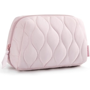 image:imageBAGSMART Makeup Bag Travel Cosmetic Bag Puffy Padded Make Up Bag for Women Makeup Organizer Case Wideopen Pouch Purse Travel Essentials Toiletries Accessories Brushes PinkAPink
