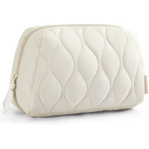 image:imageBAGSMART Makeup Bag Travel Cosmetic Bag Puffy Padded Make Up Bag for Women Makeup Organizer Case Wideopen Pouch Purse Travel Essentials Toiletries Accessories Brushes PinkEBeige