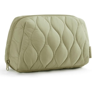 image:imageBAGSMART Makeup Bag Travel Cosmetic Bag Puffy Padded Make Up Bag for Women Makeup Organizer Case Wideopen Pouch Purse Travel Essentials Toiletries Accessories Brushes PinkForest Green