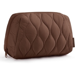 image:imageBAGSMART Makeup Bag Travel Cosmetic Bag Puffy Padded Make Up Bag for Women Makeup Organizer Case Wideopen Pouch Purse Travel Essentials Toiletries Accessories Brushes PinkCoffee Brown