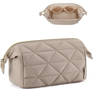 image:imageBAGSMART Makeup Bag Travel Makeup Bag Cute Puffy Make Up Bag Wideopen Cosmetic Bags for Women Small Makeup Pouch for Travel Essentials Toiletries Accessories BlackECamel