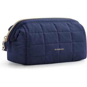 image:imageBAGSMART Makeup Bag Travel Toiletry Bag Puffy Padded Make Up Bags for Women Makeup Organizer Case Wideopen Pouch Purse Travel Essentials Toiletries Accessories Brushes Apricot Pink07Navy Blue