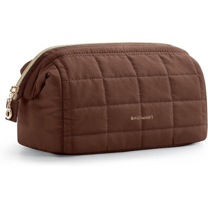 image:imageBAGSMART Makeup Bag Travel Toiletry Bag Puffy Padded Make Up Bags for Women Makeup Organizer Case Wideopen Pouch Purse Travel Essentials Toiletries Accessories Brushes Apricot Pink12Chocolate