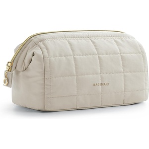 image:imageBAGSMART Makeup Bag Travel Toiletry Bag Puffy Padded Make Up Bags for Women Makeup Organizer Case Wideopen Pouch Purse Travel Essentials Toiletries Accessories Brushes Apricot Pink08Cream Beige