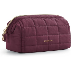 image:imageBAGSMART Makeup Bag Travel Toiletry Bag Puffy Padded Make Up Bags for Women Makeup Organizer Case Wideopen Pouch Purse Travel Essentials Toiletries Accessories Brushes Apricot Pink20Plum Purple