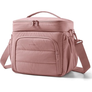 image:imageBAGSMART Puffy Insulated Lunch Bag Lightweight Large 14L Double Deck Lunch Box for Women Soft Cooler Tote for Office Work Travel Camping with Stretch Side Pockets Fits 40 oz Bottle PinkDark Pink