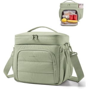 image:imageBAGSMART Puffy Insulated Lunch Bag Lightweight Large 14L Double Deck Lunch Box for Women Soft Cooler Tote for Office Work Travel Camping with Stretch Side Pockets Fits 40 oz Bottle PinkSage Green