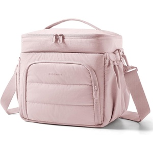 image:imageBAGSMART Puffy Insulated Lunch Bag Lightweight Large 14L Double Deck Lunch Box for Women Soft Cooler Tote for Office Work Travel Camping with Stretch Side Pockets Fits 40 oz Bottle PinkPink