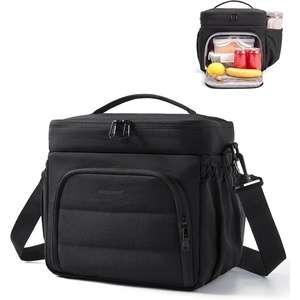 image:imageBAGSMART Puffy Insulated Lunch Bag Lightweight Large 14L Double Deck Lunch Box for Women Soft Cooler Tote for Office Work Travel Camping with Stretch Side Pockets Fits 40 oz Bottle PinkBlack
