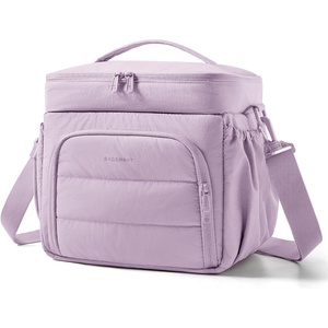 image:imageBAGSMART Puffy Insulated Lunch Bag Lightweight Large 14L Double Deck Lunch Box for Women Soft Cooler Tote for Office Work Travel Camping with Stretch Side Pockets Fits 40 oz Bottle PinkLavender Purple