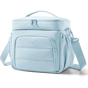 image:imageBAGSMART Puffy Insulated Lunch Bag Lightweight Large 14L Double Deck Lunch Box for Women Soft Cooler Tote for Office Work Travel Camping with Stretch Side Pockets Fits 40 oz Bottle PinkBlue