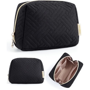 image:imageBAGSMART Puffy Makeup Bag Wide Opening Cosmetic Organizer Soft WaterResistant Travel Toiletry Pouch for Women for Purse Compact amp Spacious01Black