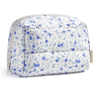 image:imageBAGSMART Puffy Makeup Bag Wide Opening Cosmetic Organizer Soft WaterResistant Travel Toiletry Pouch for Women for Purse Compact amp Spacious02Blue Ditsy Floral
