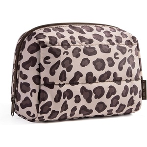 image:imageBAGSMART Puffy Makeup Bag Wide Opening Cosmetic Organizer Soft WaterResistant Travel Toiletry Pouch for Women for Purse Compact amp Spacious02Leopard Print