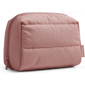 image:imageBAGSMART Puffy Makeup Bag Wide Opening Cosmetic Organizer Soft WaterResistant Travel Toiletry Pouch for Women for Purse Compact amp Spacious02Nude Pink